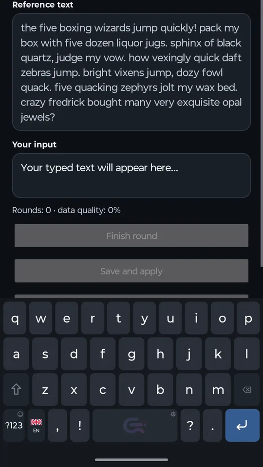 Rigtig skærm fra Commander Flow-appen til Android med tastaturet åbent