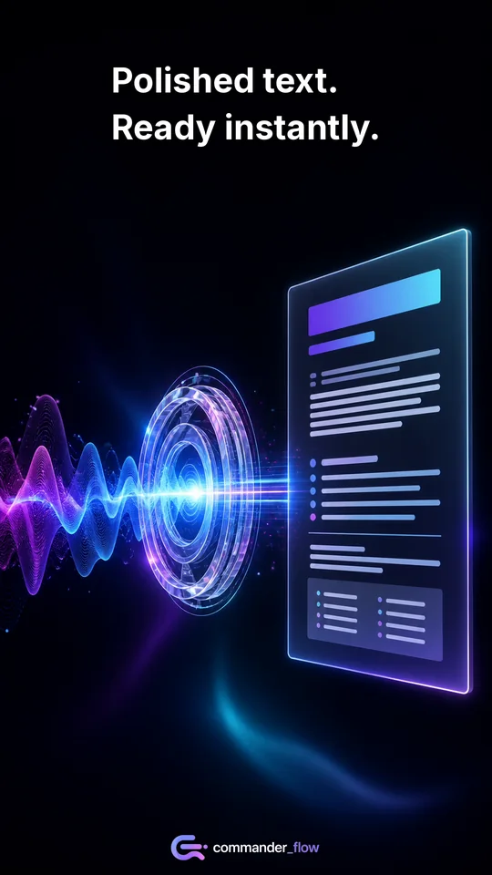 Speech turning into polished, punctuated text — visual from the Google Play listing