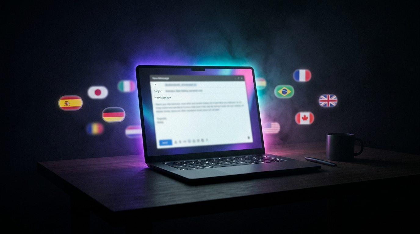 Vícejazyčné hlasové zadávání — notebook s jazykovými štítky CS EN DE FR UK