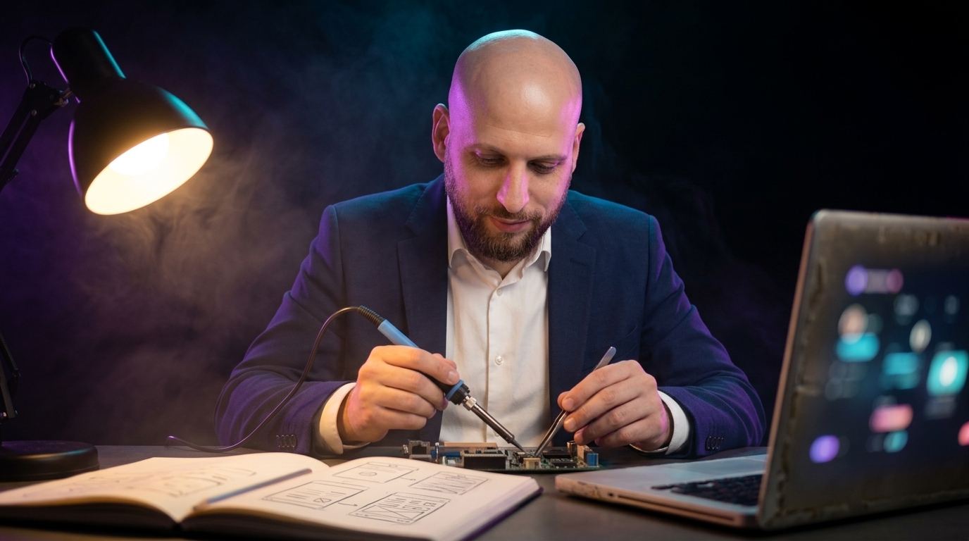 Diktovací aplikace pro AI diktování česky — prsty vývojáře na klávesnici v teplém světle