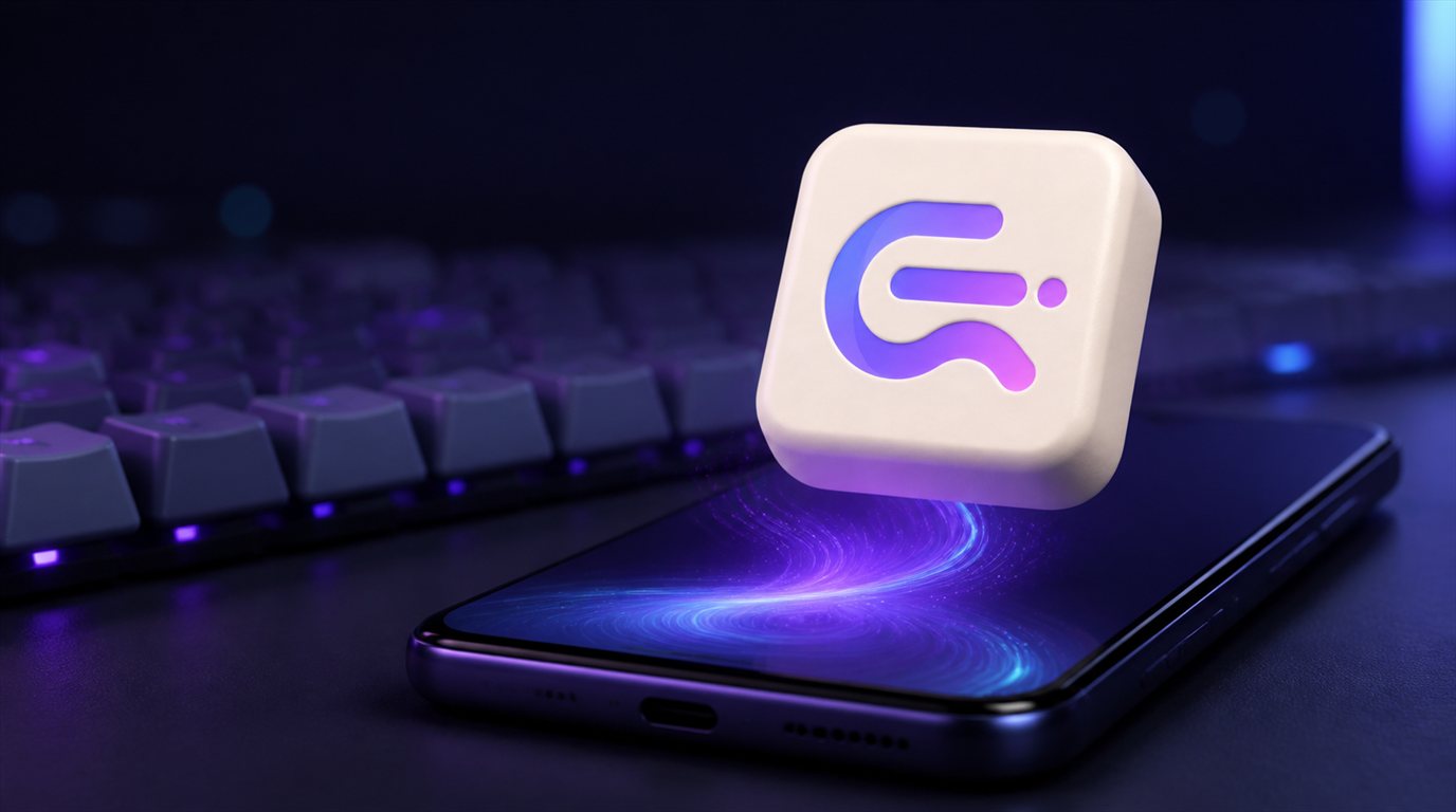 Ein Telefon mit geöffneter Commander-Flow-Tastatur und aktivem Mikrofon — Spracheingabe ohne Netz