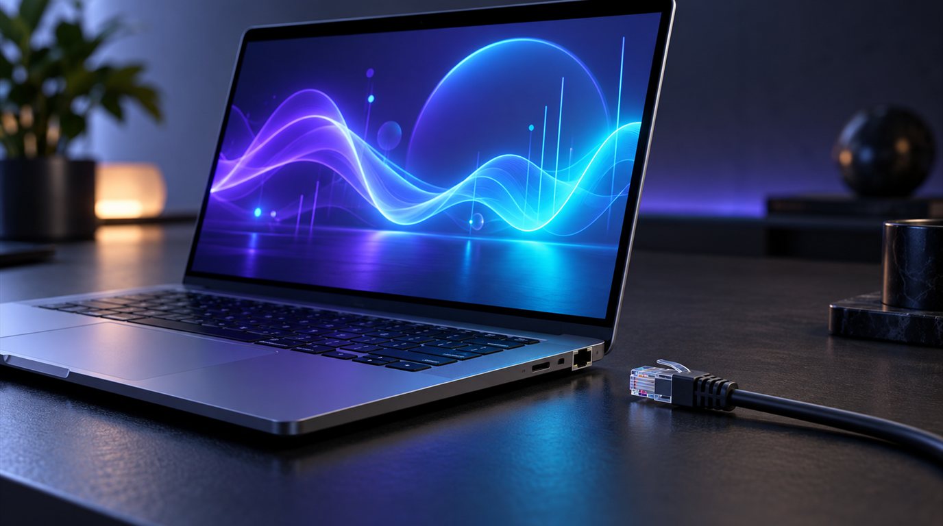 Ein Laptop mit abgezogenem Netzwerkkabel: Commander Flow arbeitet auch offline weiter